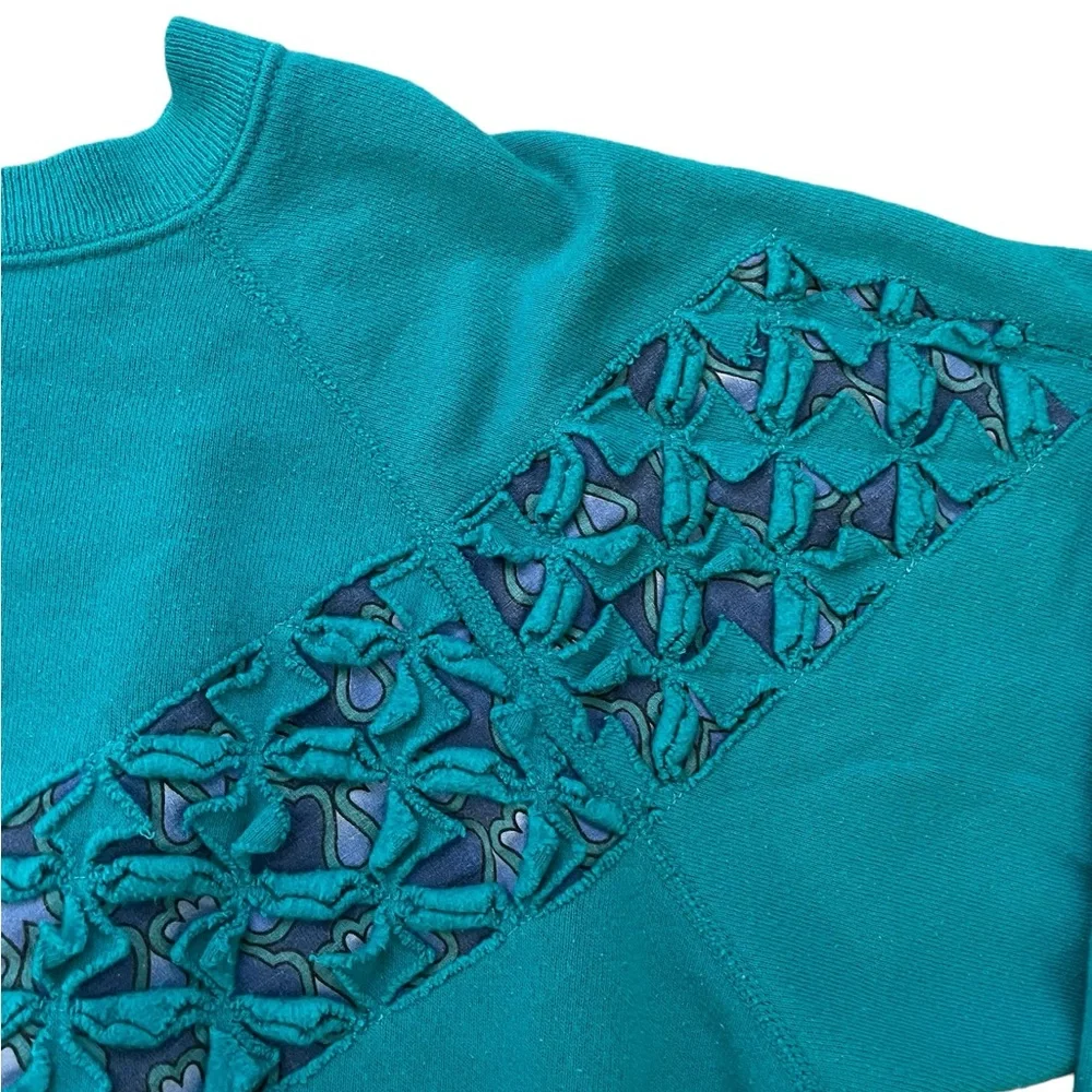 vintage 90s turquoise oversized baggy crewneck granny sweatshirt sweater - Picture 3 of 6